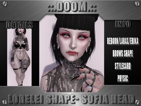 Second Life Marketplace - ::.DOOM.:: Lorelei Shape - SOFIA HEAD (Reborn